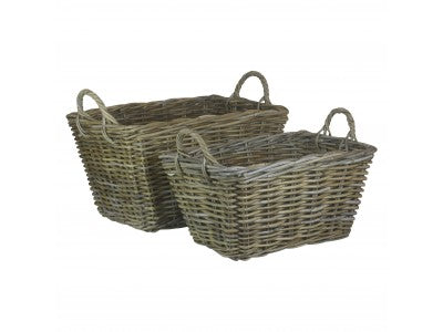 RECTANGULAR GREY RATTAN FLOOR STORAGE SET 2