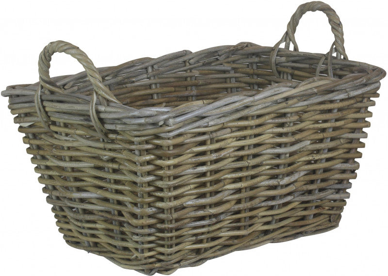 SMALL RECTANGULAR GREY RATTAN FLOOR STORAGE