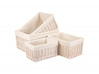 WHITE WASH STORAGE BASKET with WHITE LINING SET 4