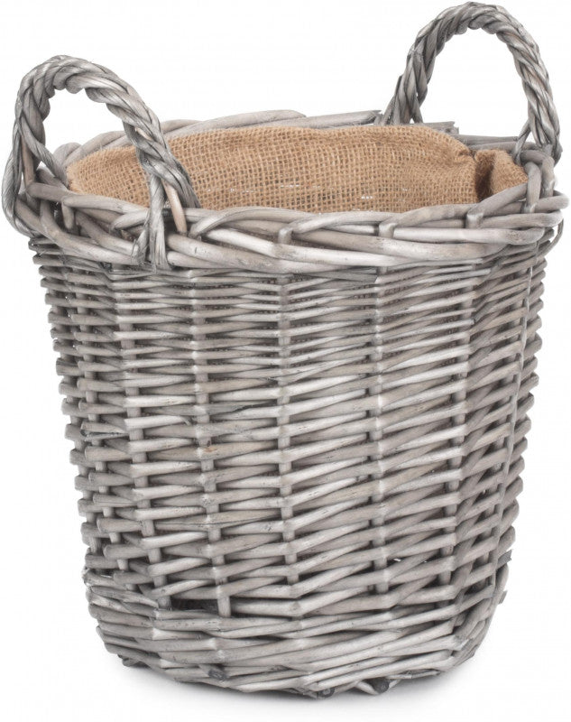 SMALL ROUND LINED WICKER PLANTER BASKET