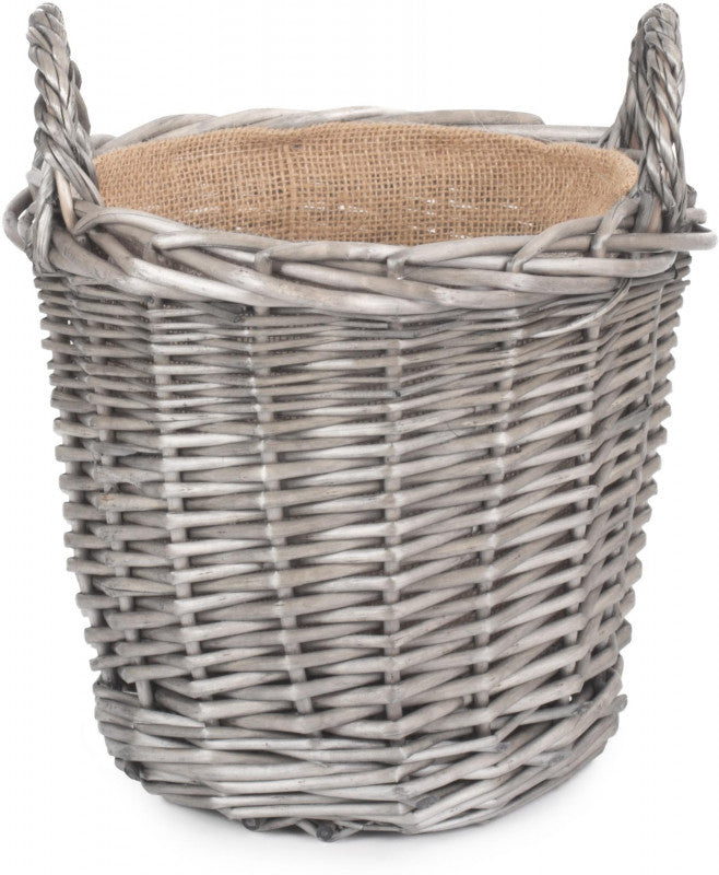 SMALL ROUND LINED WICKER PLANTER BASKET