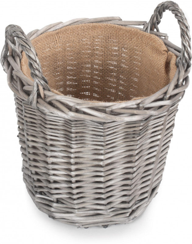 SMALL ROUND LINED WICKER PLANTER BASKET