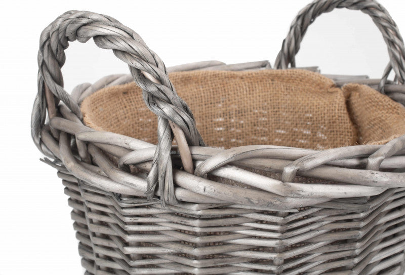 SMALL ROUND LINED WICKER PLANTER BASKET
