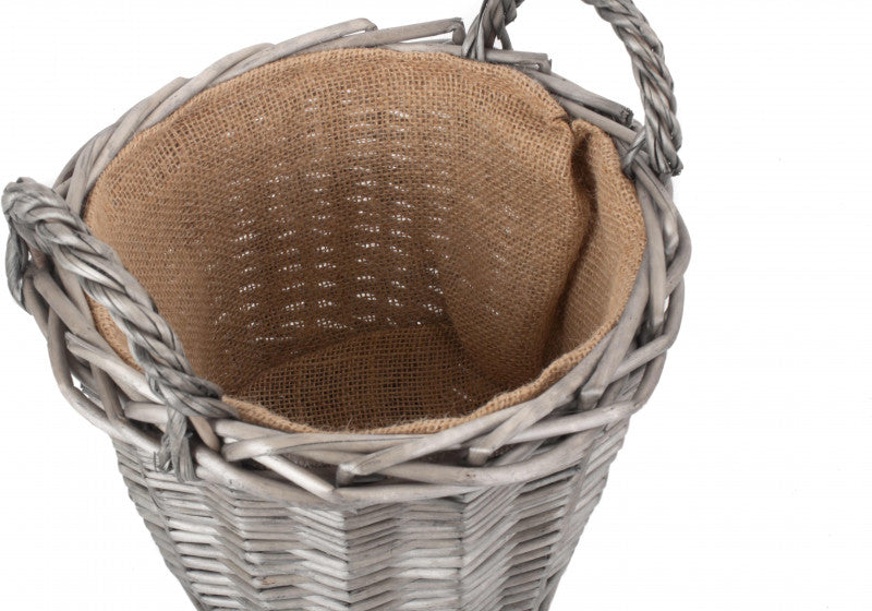 SMALL ROUND LINED WICKER PLANTER BASKET