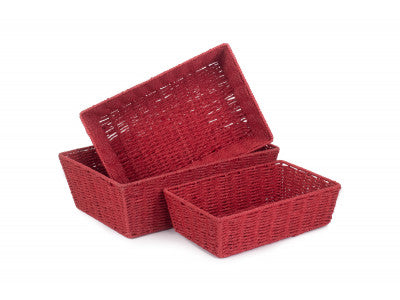RED PAPER ROPE TRAY SET 3