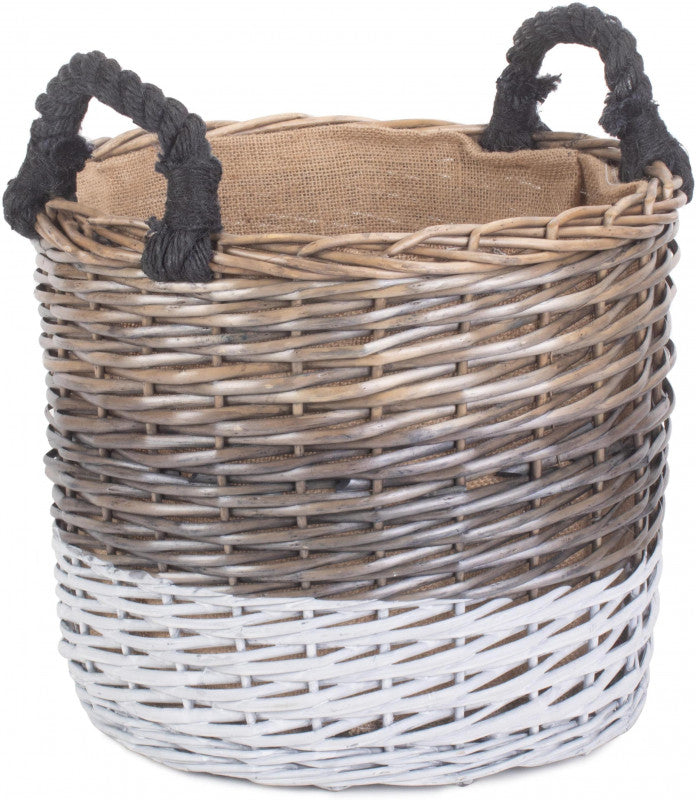 LARGE ROUND TRIPLE TONE CHUNKY STORAGE BASKET WITH LINING