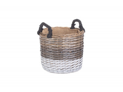 LARGE ROUND TRIPLE TONE CHUNKY STORAGE BASKET WITH LINING