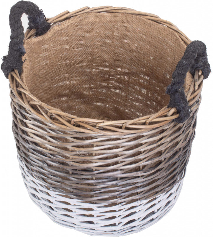 LARGE ROUND TRIPLE TONE CHUNKY STORAGE BASKET WITH LINING