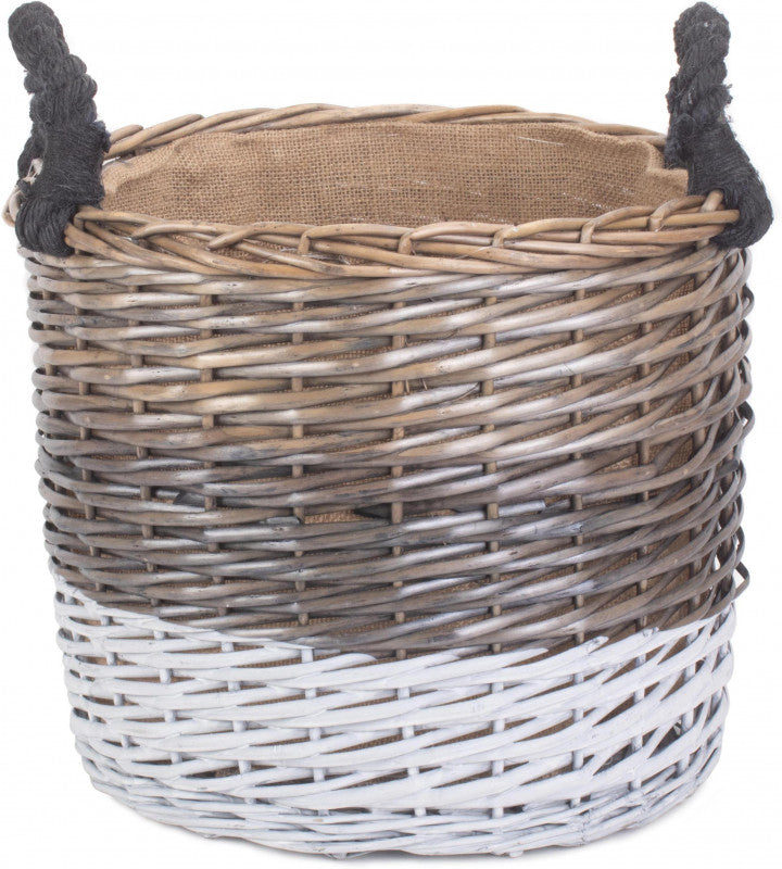 LARGE ROUND TRIPLE TONE CHUNKY STORAGE BASKET WITH LINING