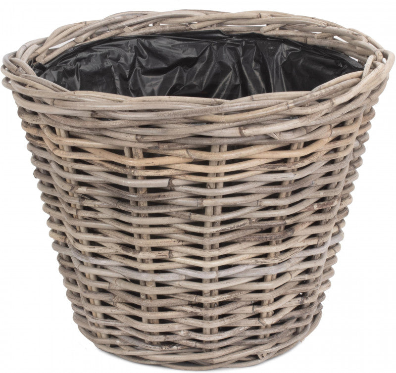 LARGE TAPERED RATTAN ROUND PLANTER with PLASTIC LINING