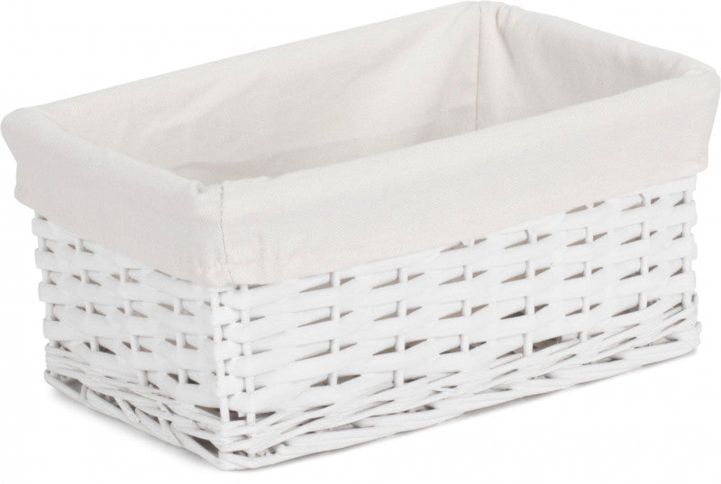 SMALL WHITE WICKER STORAGE BASKET