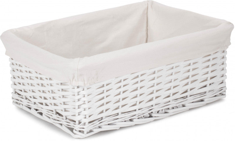 LARGE WHITE WICKER STORAGE BASKET