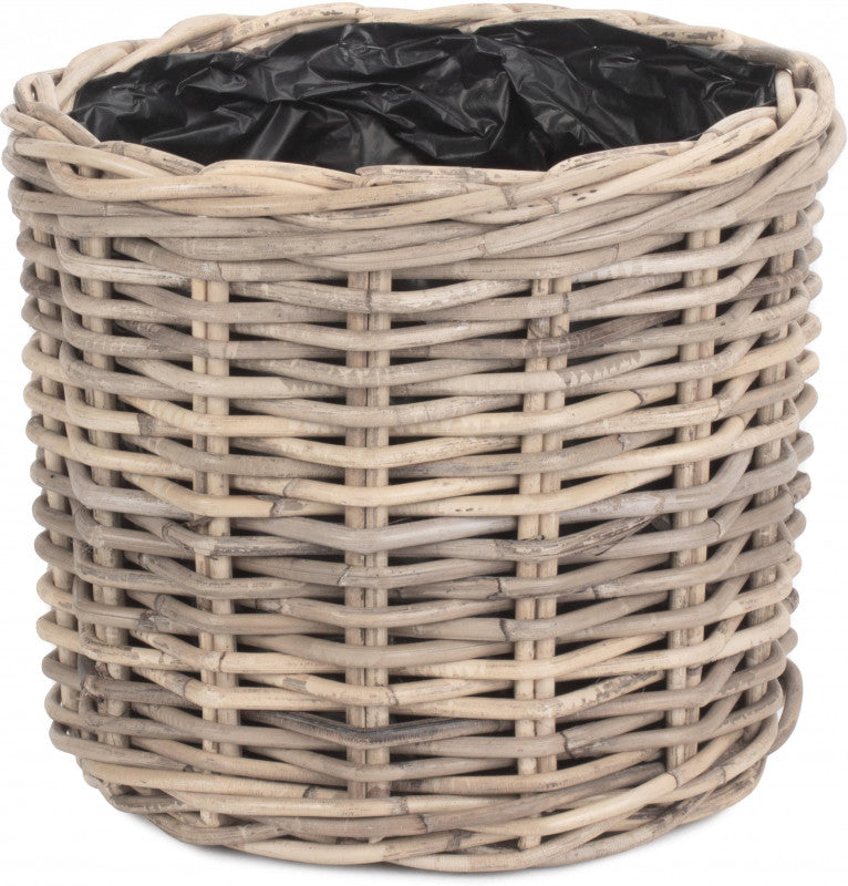 MEDIUM RATTAN ROUND PLANTER with PLASTIC LINING