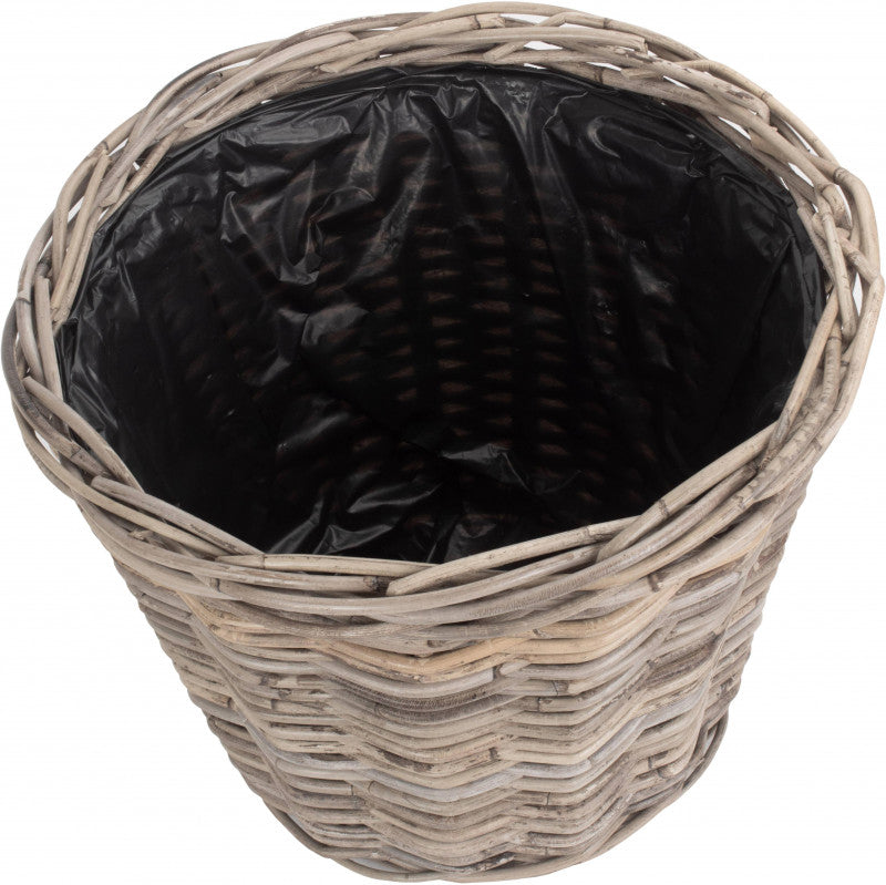 LARGE TAPERED RATTAN ROUND PLANTER with PLASTIC LINING