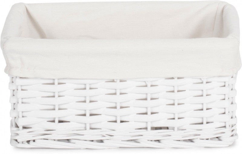 SMALL WHITE WICKER STORAGE BASKET