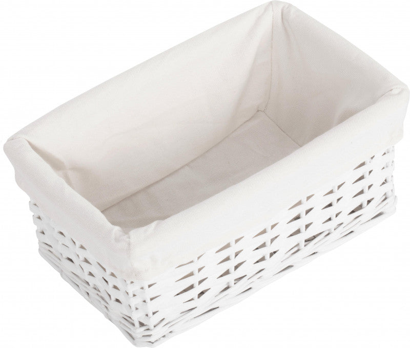 SMALL WHITE WICKER STORAGE BASKET