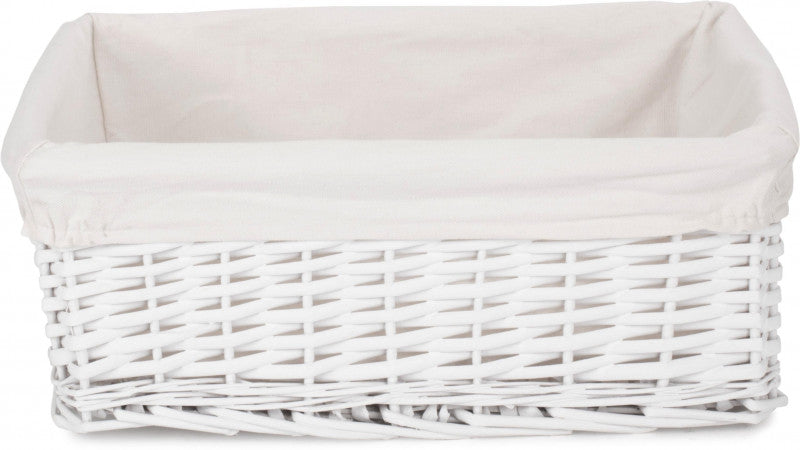 LARGE WHITE WICKER STORAGE BASKET