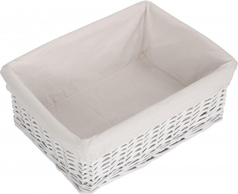 LARGE WHITE WICKER STORAGE BASKET