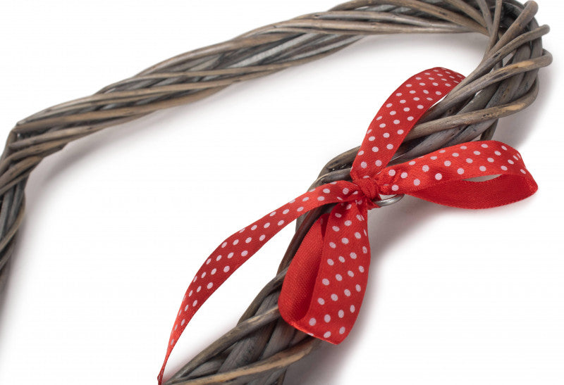 Slim Heart Wreath With Red Spotty Ribbon