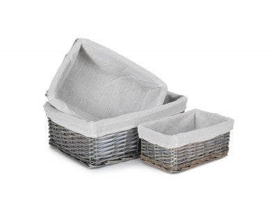 ANTIQUE WASH WICKER STORAGE BASKET with LINING SET 3