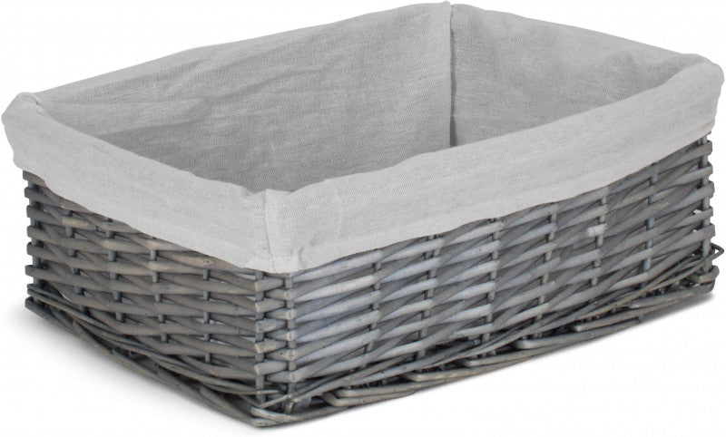LARGE ANTIQUE WASH WICKER STORAGE BASKET with WHITE LINING