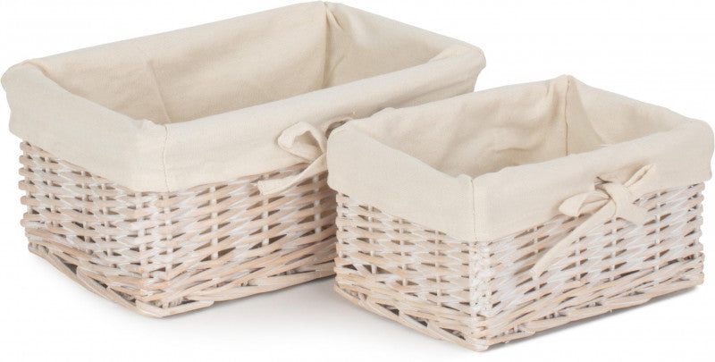 WHITE WASH FINISH WILLOW TRAY with LINING set 2