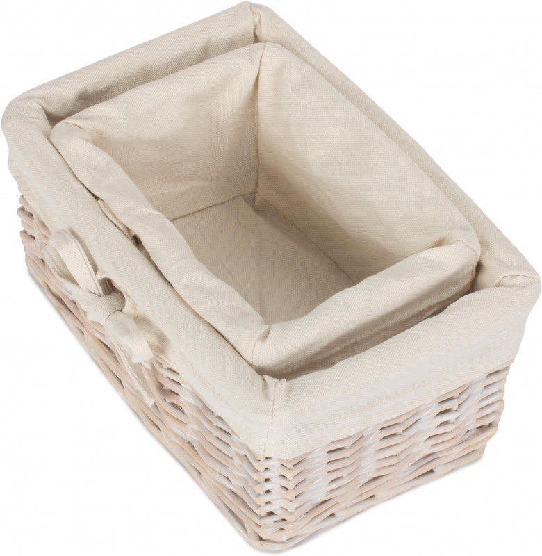 WHITE WASH FINISH WILLOW TRAY with LINING set 2