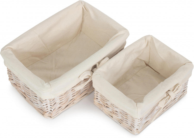 WHITE WASH FINISH WILLOW TRAY with LINING set 2