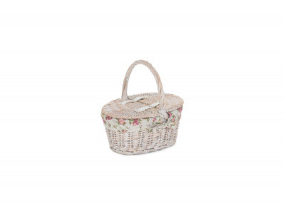 CHILD'S WHITE WASH LIDDED HAMPER with GARDEN ROSE LINING