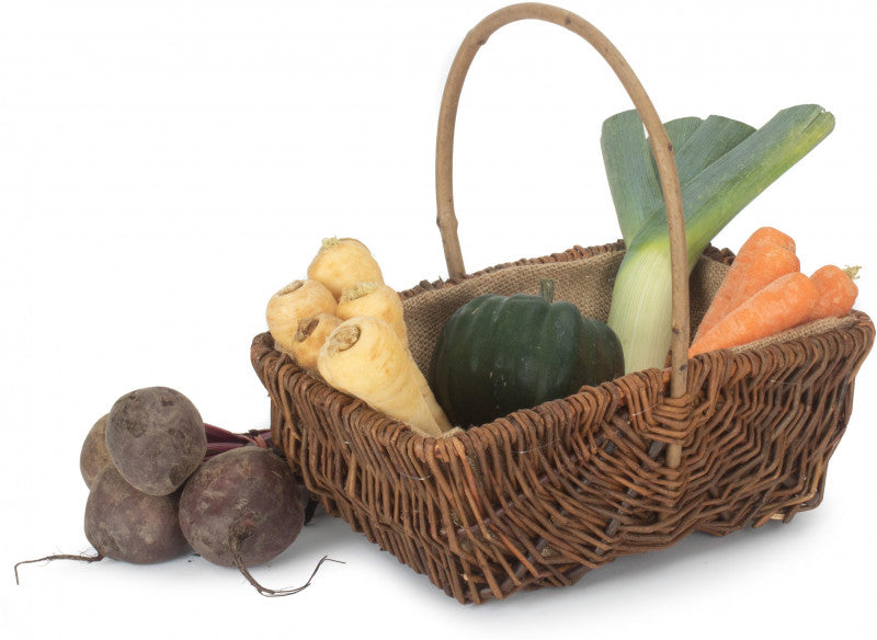 MEDIUM RECTANGULAR UNPEELED WILLOW GARDEN TRUG with HESSIAN LINING