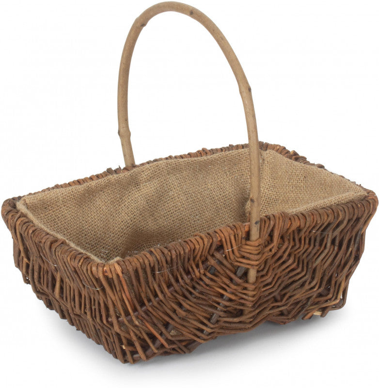 MEDIUM RECTANGULAR UNPEELED WILLOW GARDEN TRUG with HESSIAN LINING