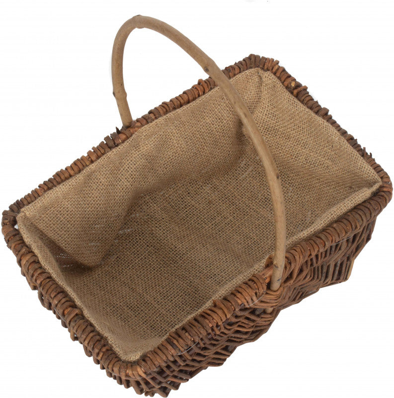 MEDIUM RECTANGULAR UNPEELED WILLOW GARDEN TRUG with HESSIAN LINING