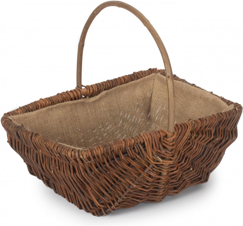 LARGE RECTANGULAR UNPEELED WILLOW GARDEN TRUG with HESSIAN LINING