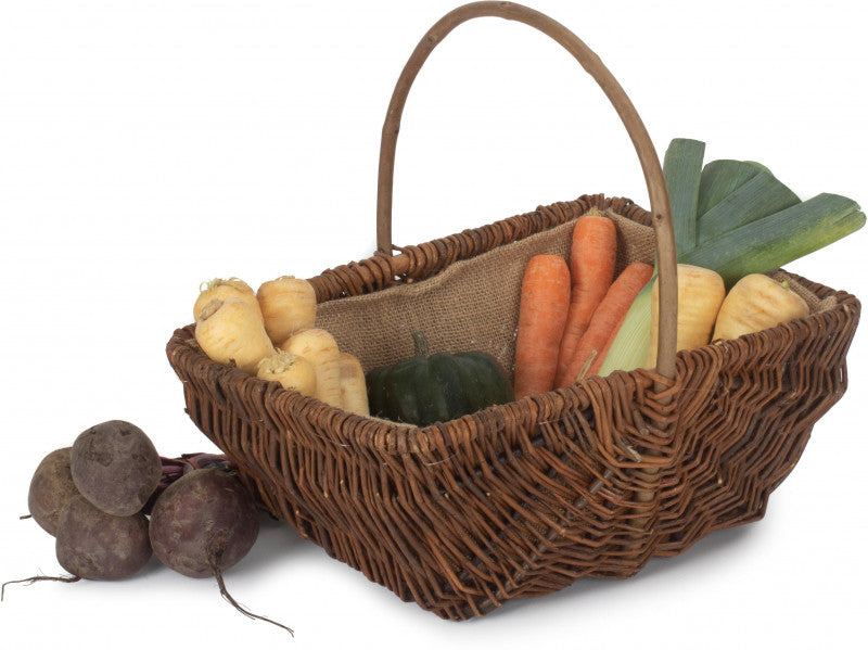 LARGE RECTANGULAR UNPEELED WILLOW GARDEN TRUG with HESSIAN LINING