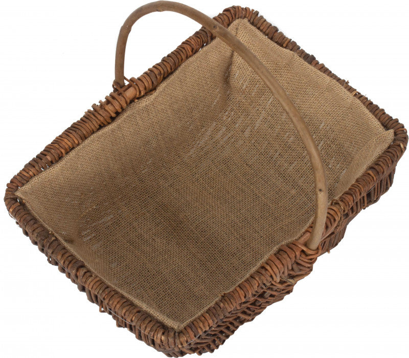LARGE RECTANGULAR UNPEELED WILLOW GARDEN TRUG with HESSIAN LINING