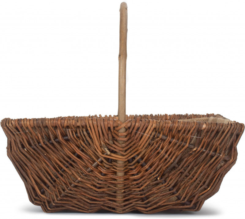 LARGE RECTANGULAR UNPEELED WILLOW GARDEN TRUG with HESSIAN LINING
