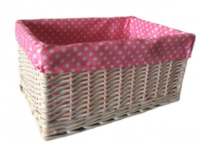 LARGE PINK SPOTTY LINED STORAGE BASKET