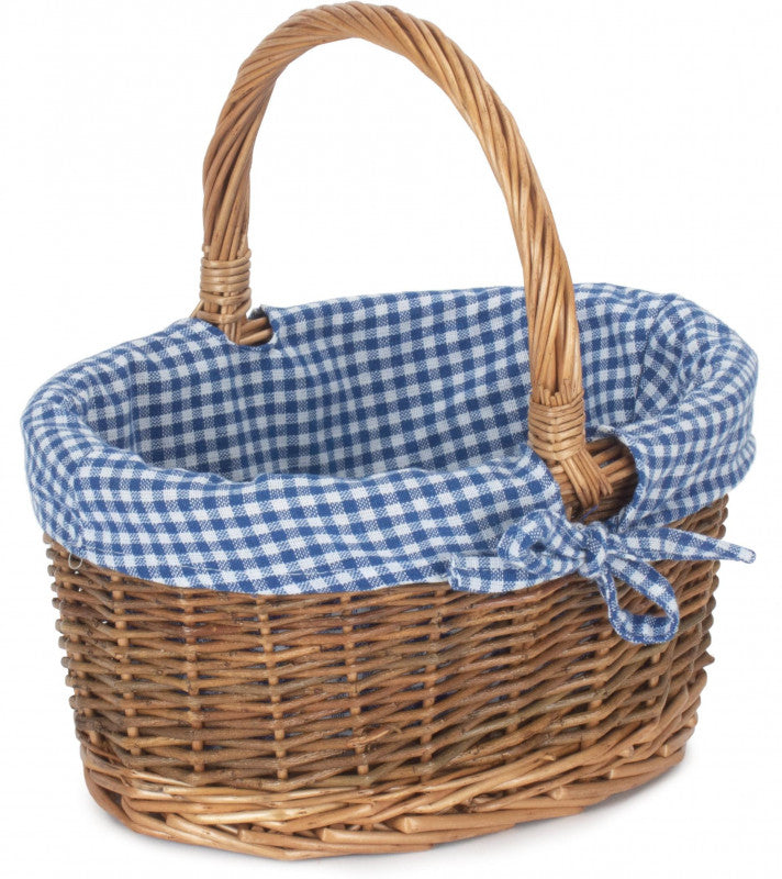 CHILD'S COUNTRY OVAL SHOPPER with BLUE & WHITE CHECKED LINING