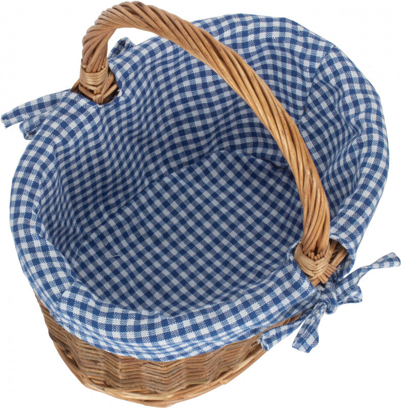 CHILD'S COUNTRY OVAL SHOPPER with BLUE & WHITE CHECKED LINING