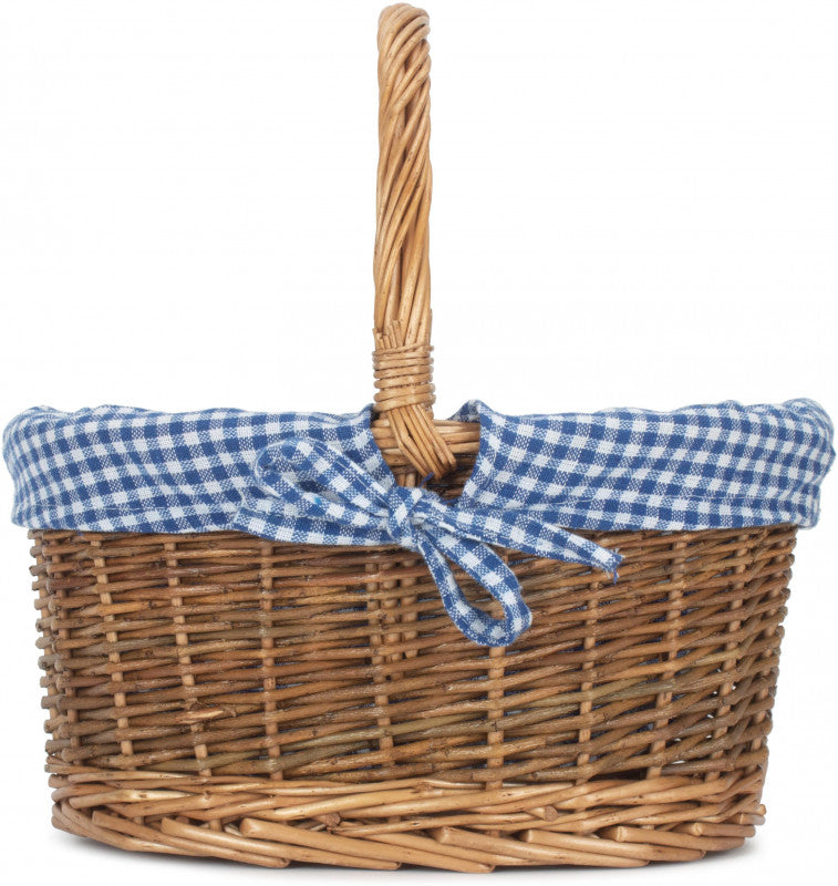 CHILD'S COUNTRY OVAL SHOPPER with BLUE & WHITE CHECKED LINING