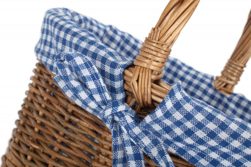 CHILD'S COUNTRY OVAL SHOPPER with BLUE & WHITE CHECKED LINING