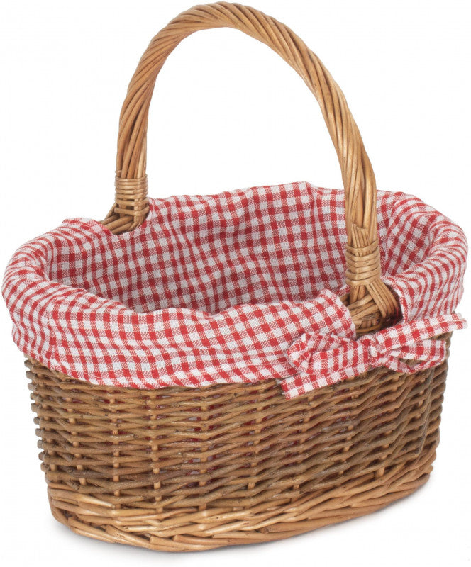 CHILD'S COUNTRY OVAL SHOPPER with RED & WHITE CHECKED LINING