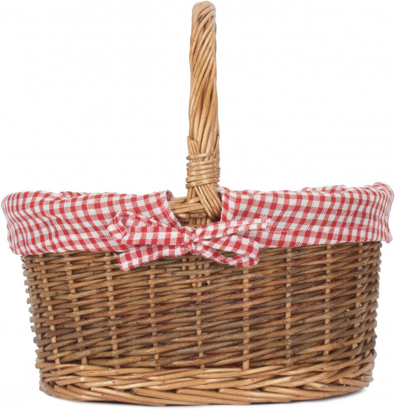 CHILD'S COUNTRY OVAL SHOPPER with RED & WHITE CHECKED LINING