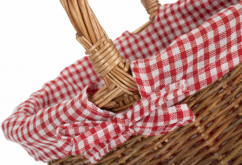 CHILD'S COUNTRY OVAL SHOPPER with RED & WHITE CHECKED LINING