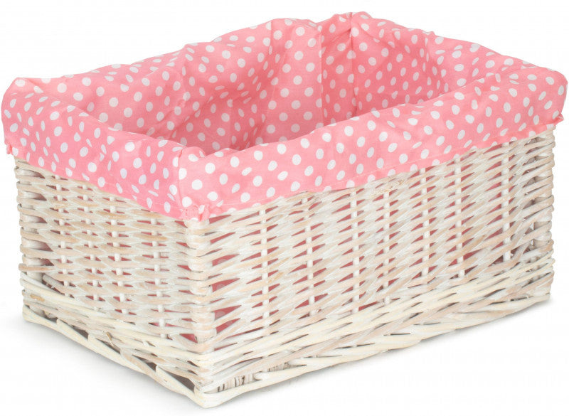 LARGE PINK SPOTTY LINED STORAGE BASKET