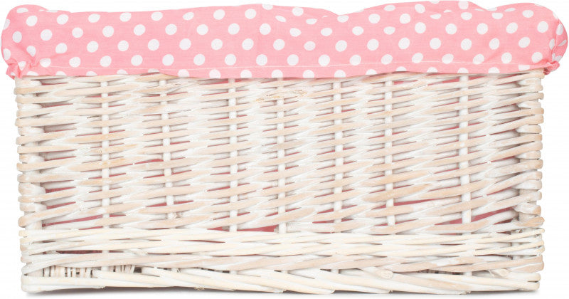 LARGE PINK SPOTTY LINED STORAGE BASKET