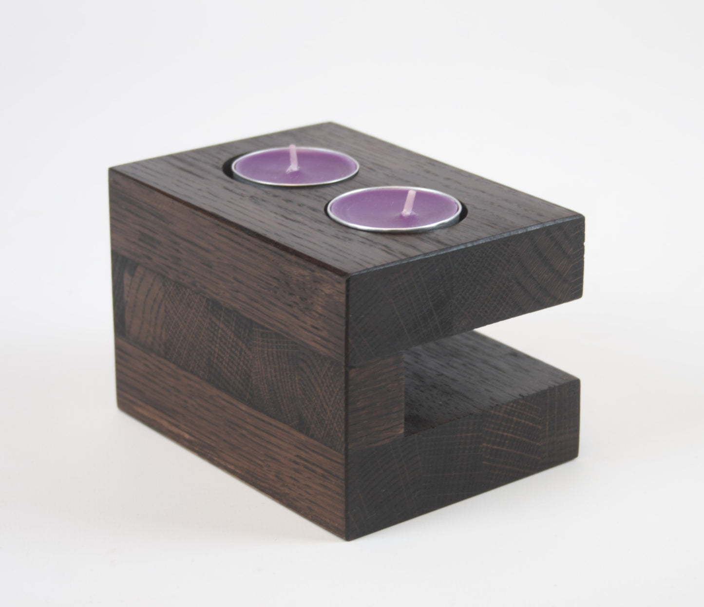 Solid Wood Double Tealight Candle and Matches Holder