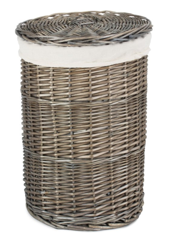 Small Antique Wash Round Linen Basket with White Lining