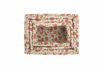 DOUBLE STEAMED GARDEN ROSE LINED STORAGE BASKET SET 4