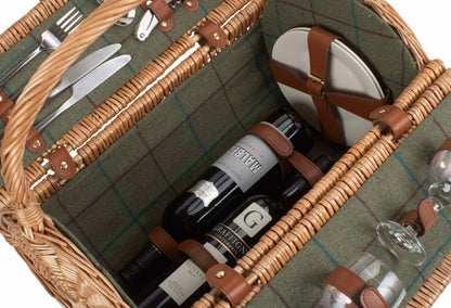 2 Person Green Tweed Barrel Hamper